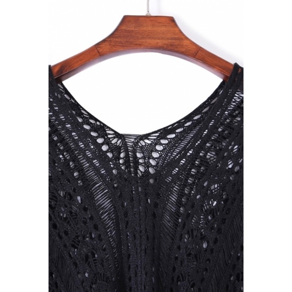 Black Crochet Knit Beach Swim Coverup Poncho Tunic - Picture 8 of 8